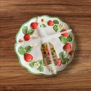 Primrose Vintage Strawberry Border 6.5” Melamine Appetizer Plates Set of 4 NEW